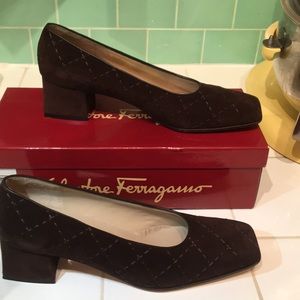 Salvatore Ferragamo suede square toe Flats 8 7.5